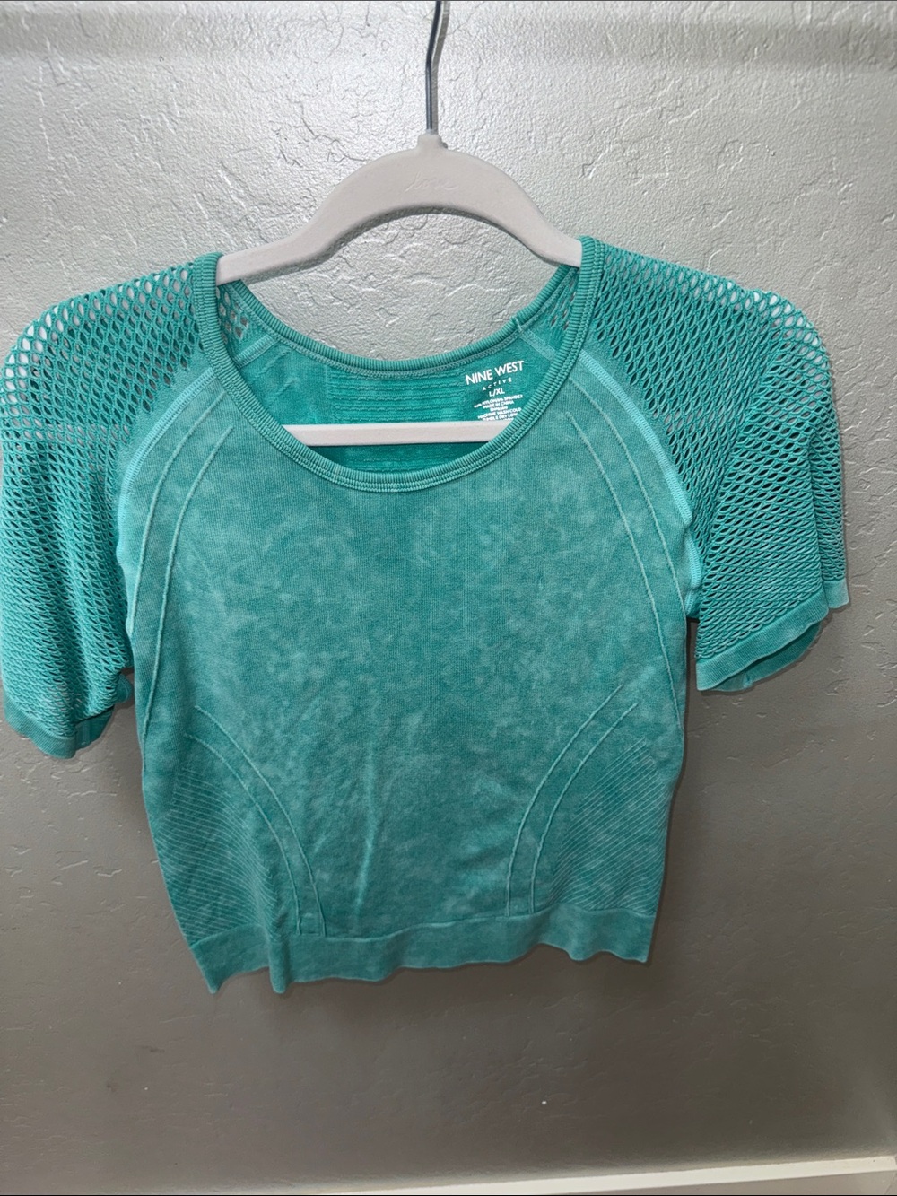 Nine West Teal Mesh Sleeve athletic Top